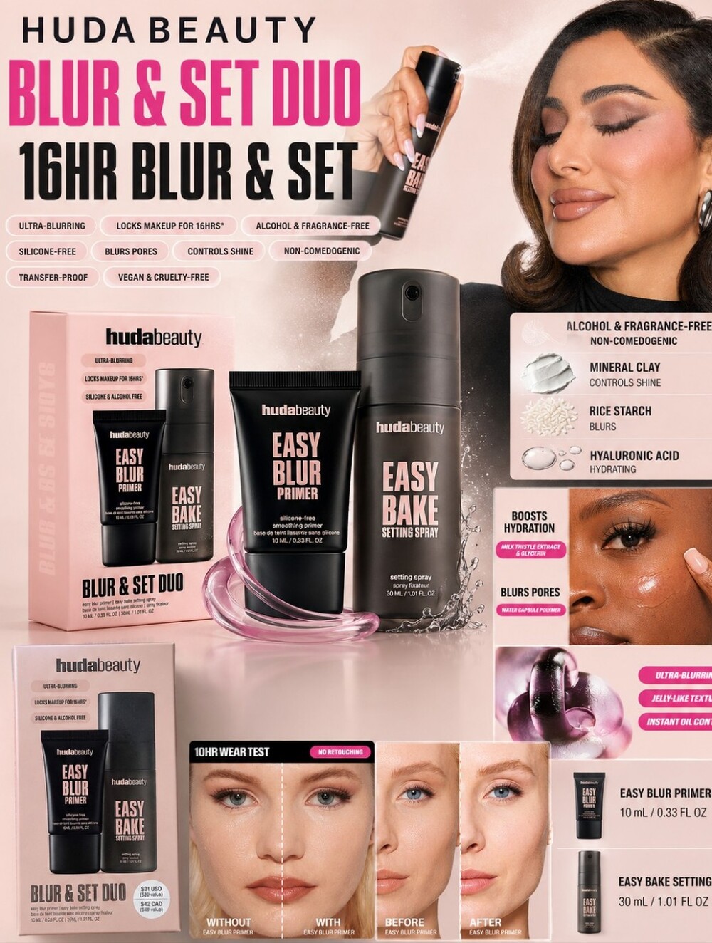 Huda Beauty Blur & Set Duo β Easy Blur Primer + Easy Bake Setting Spray